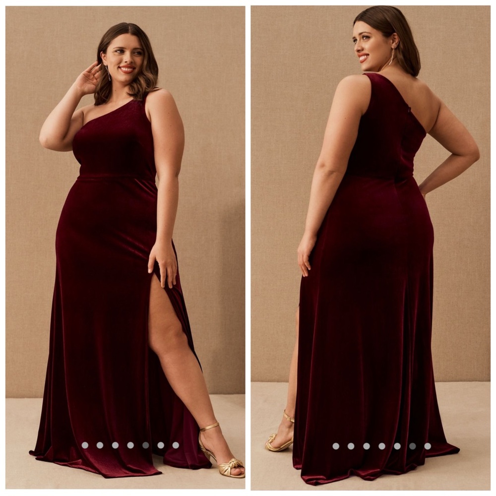BHLDN Jenny Yoo Cybill Velvet‎ Maxi Dress One Shoulder Wine Red Size 14